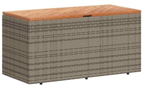 vidaXL Boîte de Rangement de Jardin, Coffre à Outils, Meuble de Rangement, Organisateur de Terrasse Patio, Gris Résine Tressée Bois d'Acacia