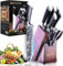 Knife Set, 7-Piece Kitchen Knives Set with Block Professional Stainless Steel Knives Set for Kitchen Damascus Knives Set with Built-in Knife Sharpener for Chef's Family