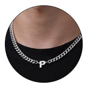 HAYOUWAY Kette Herren mit Buchstaben Halskette Damen Silber Kette, Edelstahl Panzerkette Herren Halskette Kubanische Kette mit Buchstabe Anhänger Schmuck Geschenke (P)