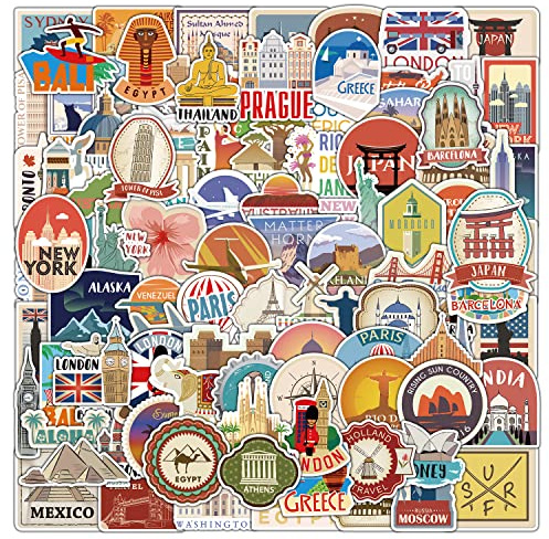 Welt Reise Aufkleber 100 pcs, Globale Berühmte Land Stadt Symbole Sehenswürdigkeiten Stickers