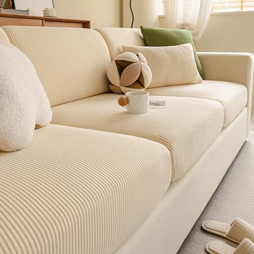 Gleedipre Flexibler Sofabezug Cord Sitzkissen Rückenlehne Schutzbezug Für alle Jahreszeiten Sofa-Spannbettlaken(Beige,50-65cm x 80-100cm)
