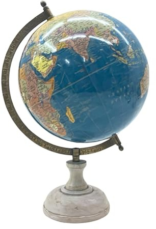 EXERZ 20cm Antiker Globus, Englische Karte, Ozeanblau mit Holzsockel (20 cm)
