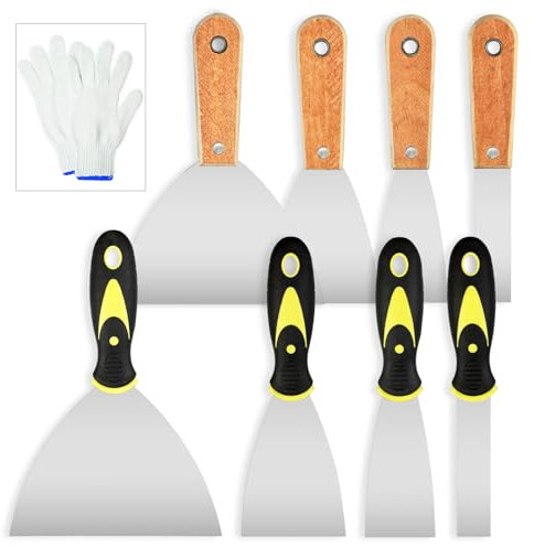 8Pack Wallpaper Scraper Tool Set with Gloves, Wallpaper Steamer, Wallpaper Remover, 1/2/3/6 Inch Heavy Duty Wall Paper Scraper for Wall Repair, Advertisement Removal, Floor Cleaning