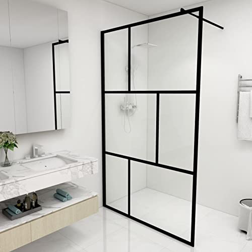 Homgoday Parete doccia walk-in con vetro temperato nero, 115 x 195 cm, per vasca da bagno, pannello doccia per bagno, divisorio divisorio, pareti divisorie
