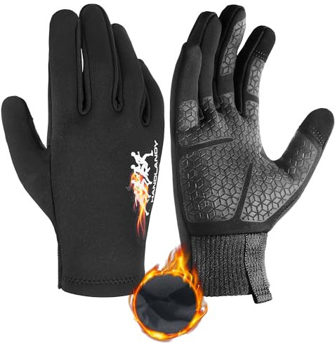 HANDLANDY Winterlaufhandschuhe für Männer Frauen, Thermische Anti-Rutsch Handschuhe für kaltes Wetter Touchscreen (Schwarz, L)