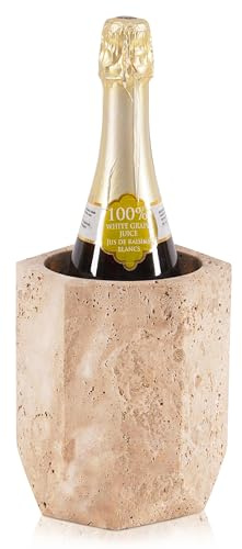 SPESHSTONES Marmor Vinkyl Handgjord 16,5 cm, Vit Onyx Champagnekylare för Fest - 750ml Vinflaskkylare för Kök, Barvagnsdekoration för att kyla och hålla flaskor kalla (Design C - Travertine) | 750 ml vinflaska kylare och marmor champagnekylare för fest, kök, barvagn, dekor för att kyla och hålla flaskorna kalla