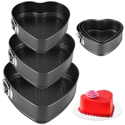 Wowlela Heart Shaped Cake Tin, 3 PCS Non-Stick Springform Cake Tin with Removable Bottom, Baking Pan Cake Molds of Leakproof Cheesecakes Pan Bakeware Set (20, 22, 24 cm)