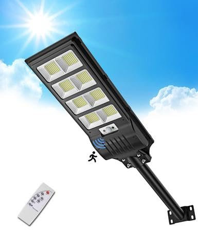 Hondony 400W Lampe Solaire Exterieur - Détecteur de Mouvement, 6500K 10000LM DéTecteur de Projecteur LED Jardin Lampe avec TéLéCommande, IP65 Impermable Pour Rue Garage Éclairage public