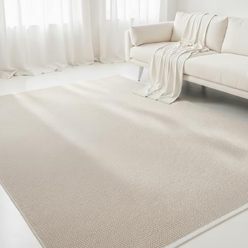 Interiyou handgewebter Baumwollteppich Riga - 120x170 cm Weiß - Handwebteppich für Wohnzimmer, Schlafzimmer - 100% Handarbeit Naturfaser Teppich Flachgewebe