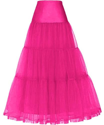 Unterrock Long Petticoat Krinoline Lang 50er Jahre tüllrock Rockabilly Hoopless net Underskirt Rock Skirt Tutu 1950s Vintage Bodenlang Crinoline Swing Kleid tüll Röcke Unterröcke(Rose1,38)
