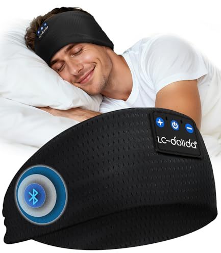LC-dolida Casque de Sommeil Bluetooth 5.4, Bandeau de Sport sans Fil avec USB C pour Femmes et Hommes, Cadeaux de Sport, entraînement, Jogging, Yoga, insomnie, Voyage en Avion, méditation