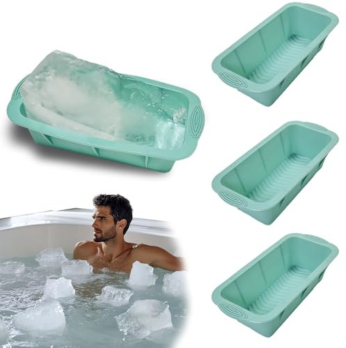 QQdou Large Ice Cube Tray, 4 Pcs Silicone Ice Cube Moulds, Big Square Ice Cube Moulds, Easy-Release Reusable Giant Trays Making, for Freezer Containers Ice Bath Cold Plunge Tub or Coolers