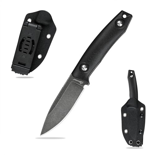 SDOKEDC DC53 Stahl Outdoor messer Jagdmesser Feststehende Klinge G10 Griff mit Kydex Scheide für Männer EDC Camping Survival (Schwarze Steinwäsche + schwarzer Griff)