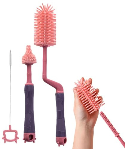 Spazzola per pulire la bottiglia d'acqua per bambini | Setola in silicone con foro per appendere bottiglie per bambini G-Scrubber, bottiglia d'acqua domestica Clean R Scrubber Set di spazzole per la