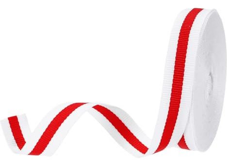PATIKIL 3/5 tum vitt rött randigt grosgrainband, 10 Yard polyestertyg randigt hantverk band dubbelvänd design för rosett presentförpackning gör-det-själv juldekorationer