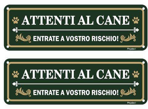 Cartello Attenti Al Cane Entrate A Vostro Rischio, 2 Pezzi 25 x 8 cm Alluminio con Adesivo per Locali e Proprietà Privata