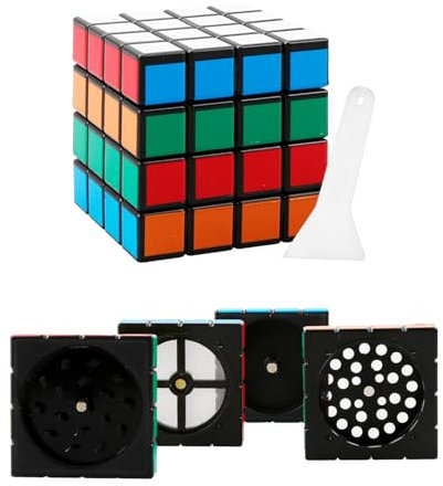 Tabanzhe Herb Grinder 4 Layers – 2.5 Inch Zinc Alloy Magic Cube Shape Spice Grinder with Magnetic Lid and Pollen Scraper