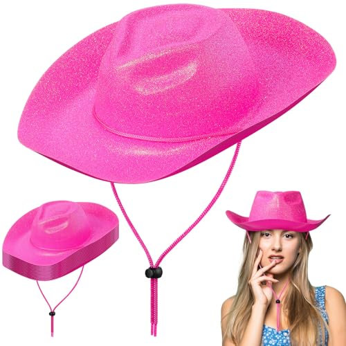 Shyyween Western-Cowboyhut, Kunststoff, Glitzer, breite Krempe, Cowgirl-Partyhut für Männer und Frauen, Disco-Kostümparty, Pink, Einheitsgröße