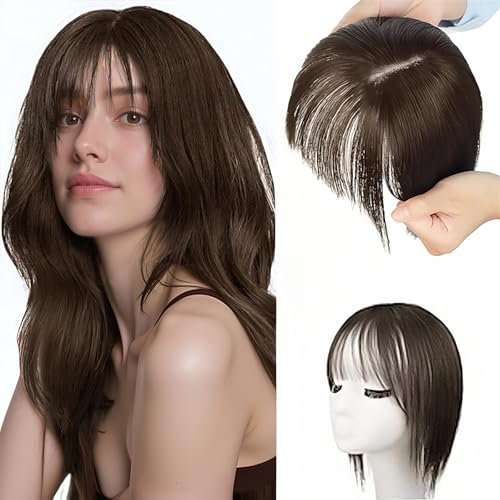 SSKHE Perruque pour femme, extensions de queue de poney, perruques courtes avec franges, postiches de cheveux naturels, couleur marron naturelle, convient pour un usage quotidien