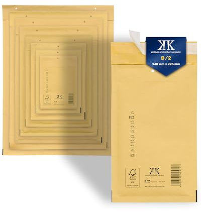 KK Verpackungen 200x Luftpolster-Versandtaschen B2 B/2 140 x 225 mm (Außenmaß) in Braun | Luftpolsterumschläge Luftpolstertaschen selbstklebend