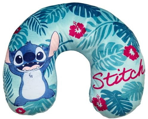 Aymax Disney Lilo & Stitch Nackenkissen Kinder – Reisekissen 37×30 cm – Weiches Nackenhörnchen mit tropischem Hawaii-Stitch Design für Auto, Flugzeug & Reise