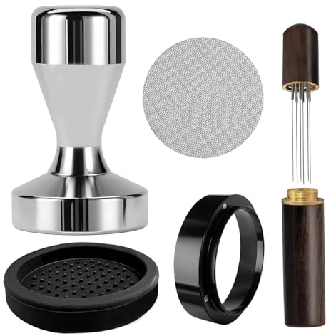 5Pcs/Set Espresso Tamper Kit 51mm Practical Portable Coffee Tamper Set with Tool, Mat, Espresso Puck Screen, 51mm Dosierring for Home Kitchen Tools