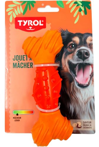 Tyrol - Jouet Chien Bambone - Jouet pour Chien - Masse Les Dents et Gencives - avec de la Fibre de Bambou et et de la Gomme - Résistance Soft pour Mâcheurs Légers - Saveur Beurre de Cachuète - 15cm