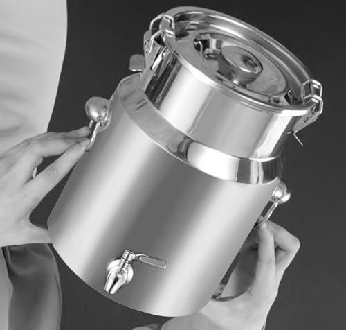 201 Lechera Acero Inoxidable con Tapa, Lechera Acero Inoxidable 5-88 litros,con Tapa con Asa, para Transportar o Almacenar Leche FW,withfaucet-9L
