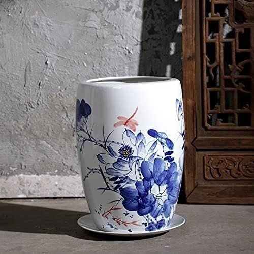 Vase Pupitre Bouteille Chinoise en Porcelaine Bleue et Blanche à Motif de Lotus Ancien, caractéristiques orientales(F)