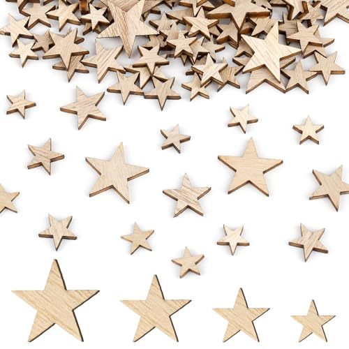 100 Stück Holzsterne Streudeko, 5 Größen Holz Stern Konfetti Klein, Holzsterne zum Basteln für Tischdeko Weihnachten, Hochzeit, Geburtstag, Jubiläum, DIY Handwerk (5 Eckig)
