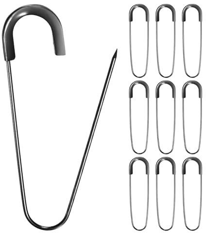 M METERXITY 10 Alfileres De Seguridad Grandes 3.15 Pulgadas (80mm) Aleación De Zinc para Coser Ropa/Vestuario/Faldas/Prendas Alfileres De Seguridad Decorativos [Negro]