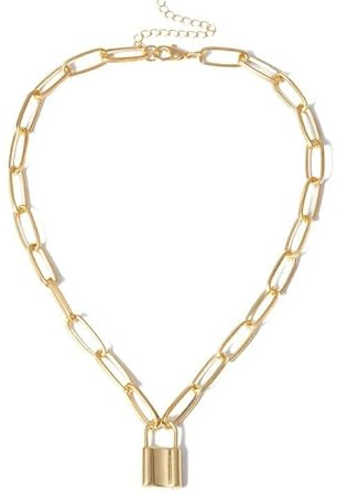 LAMGUL Accessori per Ragazze Nuovi Pendenti Collane Punk Colore Oro Catena Vuota personalità Gioielli Femminili Decorazione Collo Gotico, Collana con Lucchetto per Donne - Lucchetto