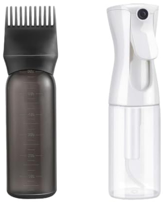 Heyumybit Dispensador Aceite Pelo,200ml Botella Pulverizadora,Aplicadoras De Peine,Botellas de Peine de Raíz,Pincel Tinte Pelo con Escala para Cuidado Capilar en El Hogar y Salón de Belleza