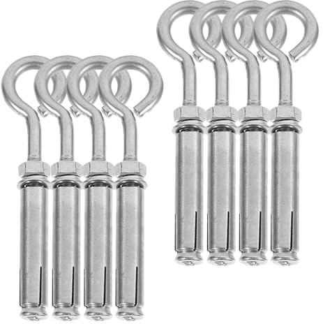 SMASOLO 8Pcs M6 Stainless Steel Expansion Screws with Hook Bolts for Concrete Wall Anchors, Heavy Duty 304 Metal Eye Bolt Set Suitable for Masonry and Cement Walls