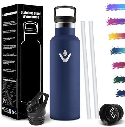 Mulbijeo Trinkflasche Edelstahl 750ML BPA-Frei, Auslaufsichere Isolierflasche Doppelwandig, Wasserflasche mit Strohhalm, 18/8 Edelstahl, Thermosflasche, Trinkflasche Kohlensäure Geeignet für Sport