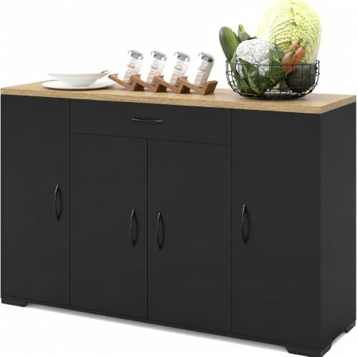 Amveya Kücheninsel Schwarz mit Arbeitsplatte 4 Türen Schublade 110×30×70cm | Schmale Kücheninsel mit 4 Türen und 1 Schublade bietet Stauraum sowie eine praktische Arbeitsfläche für Küche und Esszimmer
