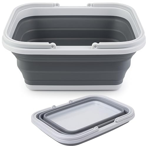 12L Foldable Basket with Handles | Space Saving | Collapsible Silicone Cleaning Tub | Wash Basin for Laundry | Mop Bucket | Camping, Car, Travel & Home Use