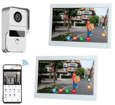 automatisme passion Visiophone Connecté WiFi pour Maison à Étages avec 2 Écrans, Interphone Vidéo avec Lecteur RFID, Caméra de Sécurité Intérieur et Extérieur