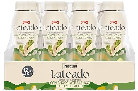 Pascual Lateado - Batido de Chocolate Blanco, Sabor Pistacho - Bebida Láctea Cremosa - Caja de 12 Briks de 230 ml