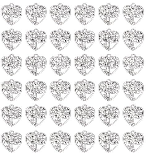 OHPHCALL Ciondoli Albero della Vita Accessori DIY Semplici e Unici in Lega Argento 50 Pezzi Pendenti Traforati a Forma di Cuore per Casa e Festa