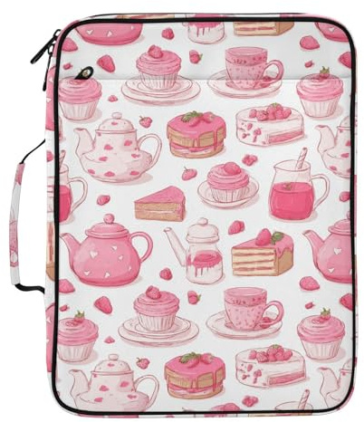 Kcldeci Cartella portadocumenti espandibile con raccoglitore a 3 anelli, torta e teiera, 500 fogli, borsa portatile per scuola, ufficio, viaggi