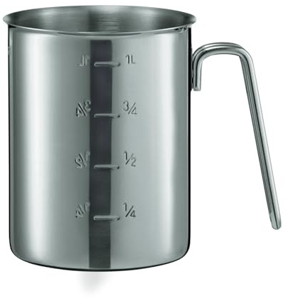 RÖSLE Messbecher, Hochwertige Messkanne mit Maßzahlen innen und außen, Inhalt 0,5 L, Edelstahl 18/10, Rundumschüttrand, Drahtgriff, Gastroqualität, spülmaschinengeeignet, Silberfarben | Hochwertige Messkanne mit Maßzahlen innen und außen, Rundumschüttrand, spülmaschinengeeignet
