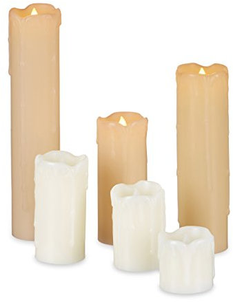 Relaxdays Bougie à LED lot de 6, en cire véritable sans flamme bougie électrique à piles diamètre 5 cm, crème