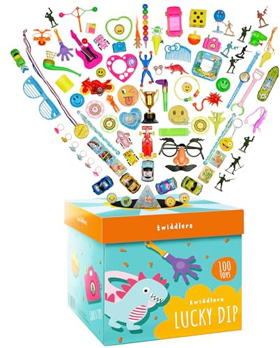 THE TWIDDLERS 100 Lucky Dip Kindergeburtstag Spielzeugset für Mädchen & Jungen - Tombola, Mitgebsel, Mitbringsel, Gastgeschenke, Piñata Füllung, Halloween, Adventskalender