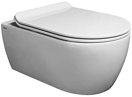 SSWW | Spülrandloses Hänge-WC, weiße Keramik-Toilette inkl. WC Sitz mit Softclose-Funktion, Wand-WC | 52,5 cm lang