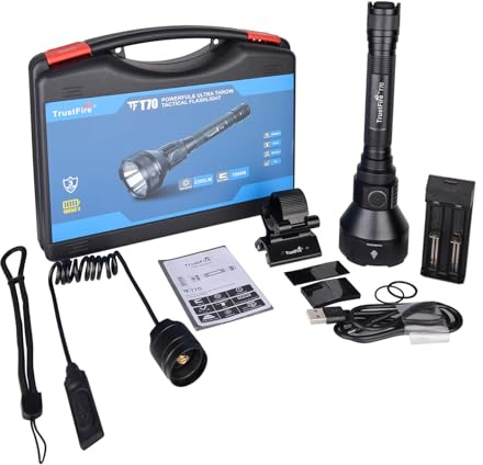 TrustFire T70 Linterna Caza Antorcha LED Linterna Interruptor dual, Luz de Rifle para Caza Búsqueda y Rescate Emergencia al Aire Libre 1000 Metros de Larga Distancia