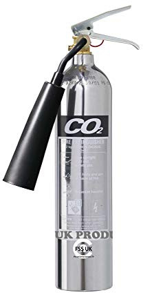 Premium FSS UK 2 KG CO2 FIRE EXTINGUISHERS. Chrome Polished. CE Marked. Ideal for Homes Kitchen Workplace Offices WORKSHOPS Warehouses GARAGES Hotels Restaurants