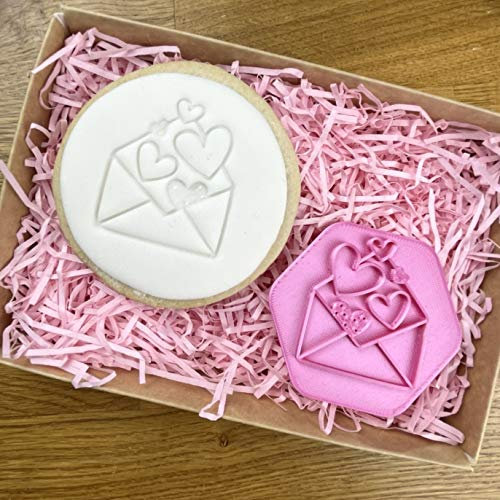 LissieLou Envelope of Hearts Cookie Stamp Valentine's Day Love Heart Icing Fondant Embosser - Light Pink