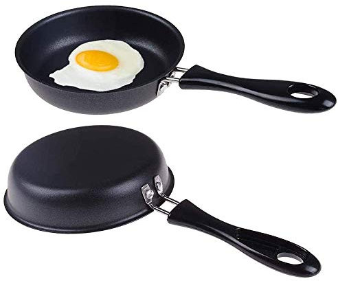 Bhina 2 Piezas Sartenes para Freír 12cm,Sartén Antiadherente Pequeña,Mini Sartén para Tortillas, para Freír Huevos, Tocino, Lonchas de Jamón, Filetes, Rrollitos de Huevo,12cm (Negro)
