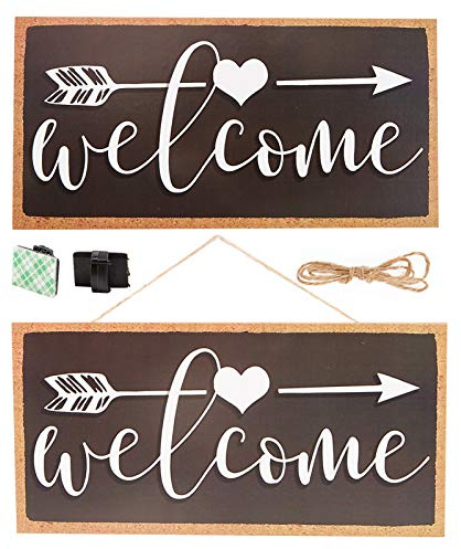 CREATCABIN Panneau de Bienvenue en Bois Suspendu 5 x 10 pouce Panneau de Planche de Bois Panneau de Bois Décoratif Rustique Bois Ferme Décor à la Maison